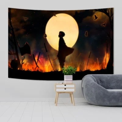 Japanese Anime Tapestry Wall Hanging Hippie Room Decor Demons Slayer Anime Cloth Wall Tapestry Bedroom Background 4 - Anime Tapestry UK Store