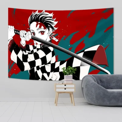Japanese Anime Tapestry Wall Hanging Hippie Room Decor Demons Slayer Anime Cloth Wall Tapestry Bedroom Background 6 - Anime Tapestry UK Store