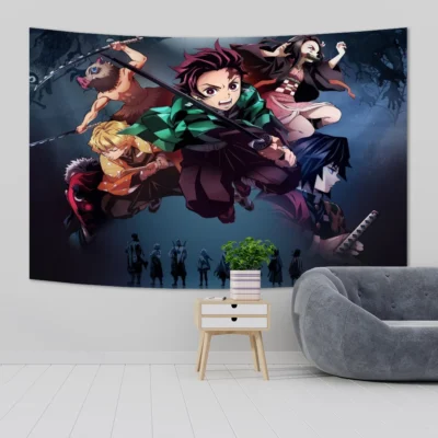 Japanese Anime Tapestry Wall Hanging Hippie Room Decor Demons Slayer Anime Cloth Wall Tapestry Bedroom Background 7 - Anime Tapestry UK Store