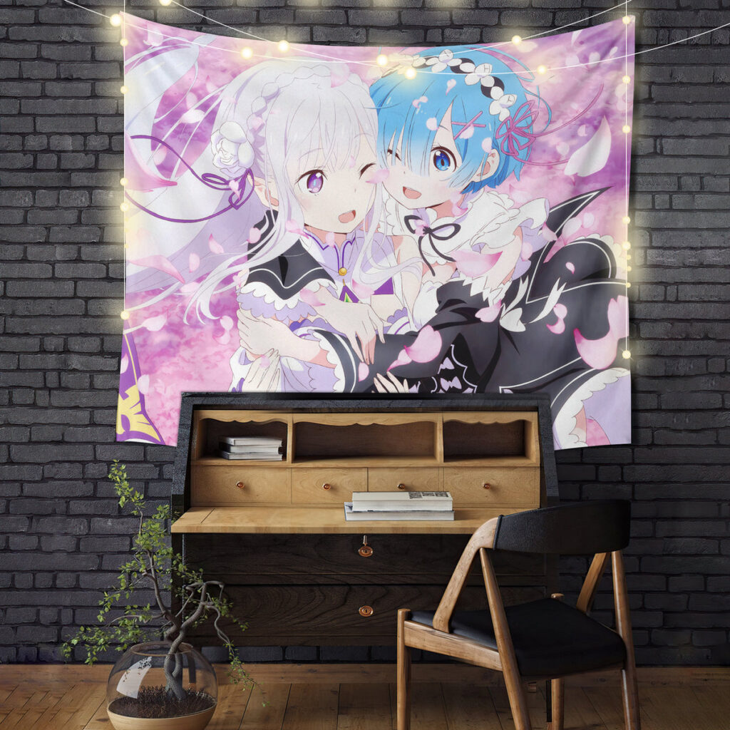 RamAndRemRezeroTapestryMC 541eb315 b058 434c 9b99 - Anime Tapestry UK Store
