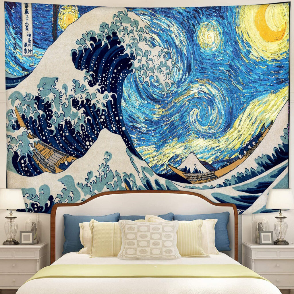 japanese wave the starry night tapestry room decor - Anime Tapestry UK Store
