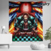 trippy kamado tanjiro demon slayer tapestry twin 6570in 331 - Anime Tapestry UK Store