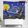 village on fire gintama starry night tapestry twin 6570in 572 - Anime Tapestry UK Store
